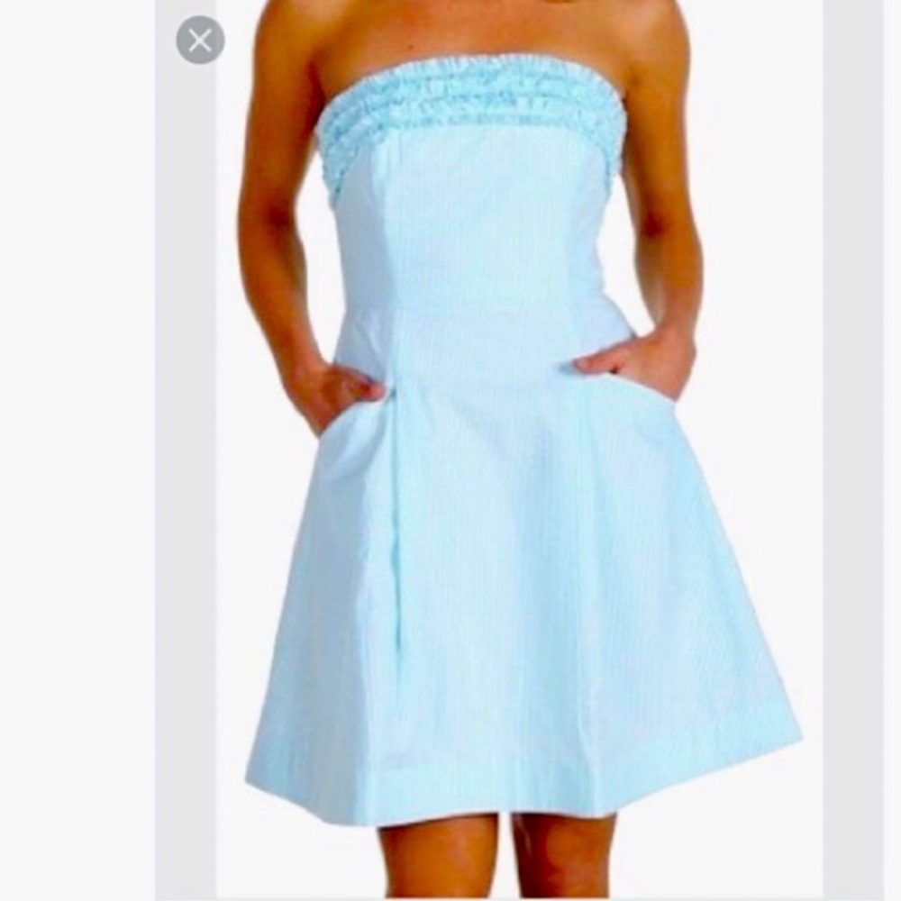 Lilly Pulitzer Blue Seersucker Strapless w/Pockets